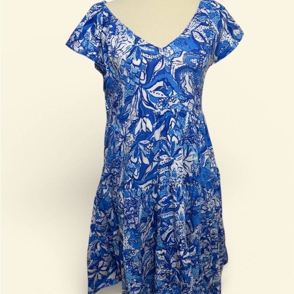 Lilly Pulitzer Blue Floral V-Neck Women's Dress